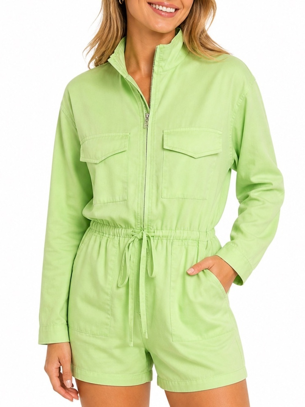 Lime Green Utility Romper NWT | Lightweight Zip Front Athleisure Small